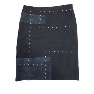 Y2K CYNTHIA STEFFE skirt black vegan suede studded patch 8‎